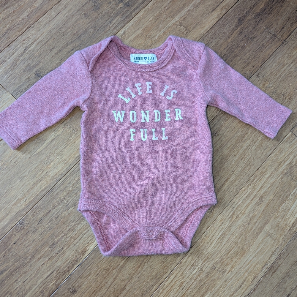 Rabbit + Bear, Pink long sleeve baby girls bodysuit